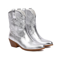 Cowboystiefel für Damen, mittelhoch, bestickt, mit breitem Absatz – Helga