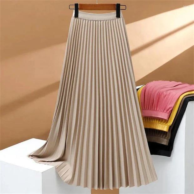 Langer Stretch-Faltenrock mit hoher Taille, elegant und bequem, perfekt für einen raffinierten und femininen Look