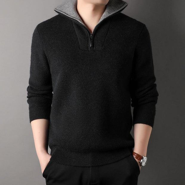Herren-Rippstrickpullover mit halbem Reißverschlusskragen - Elion