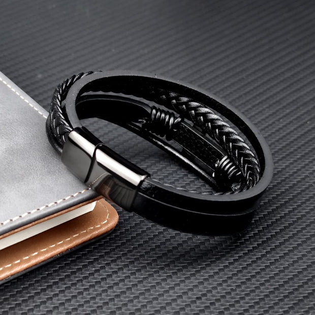 Herrenarmband Aus Geflochtenem Leder Mit Kreuz Aus Edelstahl Sentinel Stilvoll Und Bedeutend