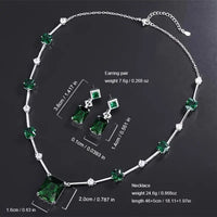 Veralyn Silberne Halskette Und Ohrringe Mit Grünen Kristallen Elegantes Geometrisches Schmuckset