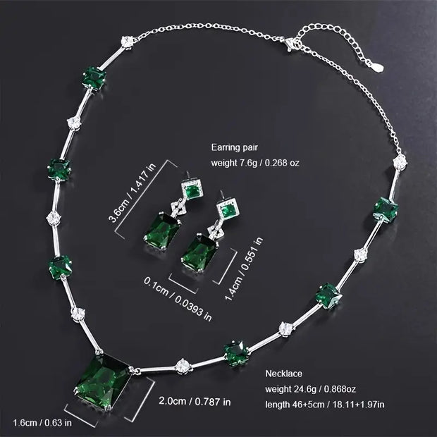 Veralyn Silberne Halskette Und Ohrringe Mit Grünen Kristallen Elegantes Geometrisches Schmuckset