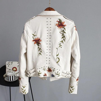 Lederjacke mit Blumenstickerei