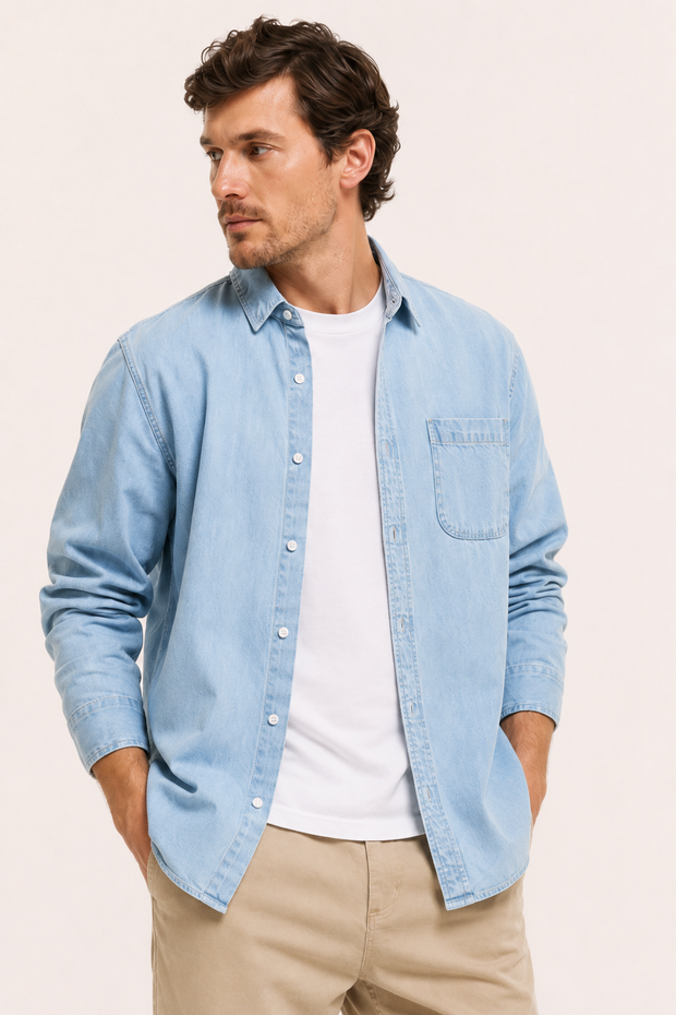 Herren-Jeanshemd mit langen Ärmeln und Tasche – Joren