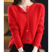 Damen-Strickjacke mit Rundhalsausschnitt und Knöpfen vorne – Lauffy