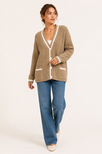 Strickcardigan für Damen mit V-Ausschnitt und Knöpfen – Hallow