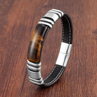 Herren Lederarmband Aus Echtem Leder Mit Magnetischem Edelstahl-Design Vulcan Für Stil Und Robustheit