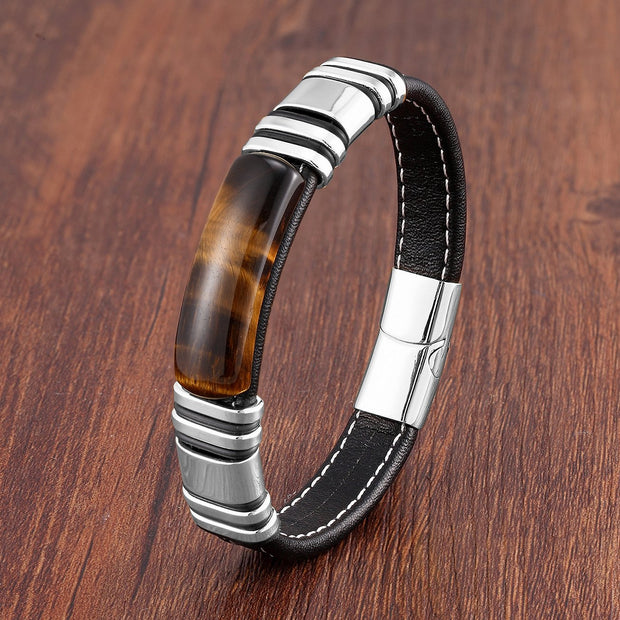 Herren Lederarmband Aus Echtem Leder Mit Magnetischem Edelstahl-Design Vulcan Für Stil Und Robustheit