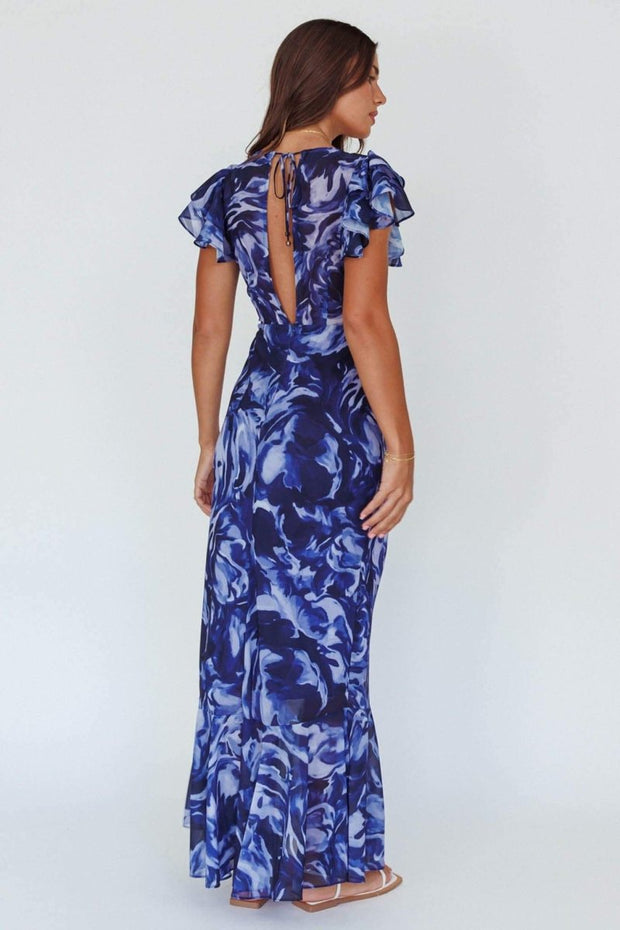 Cecil - Bedrucktes Maxikleid mit Rüschen und V-Ausschnitt