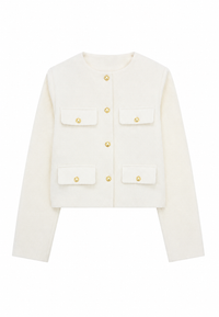 Kurze Tweedjacke für Damen mit Rundhalsausschnitt und Taschen – Susie