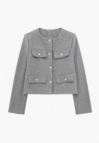 Kurze Tweedjacke für Damen mit Rundhalsausschnitt und Taschen – Susie