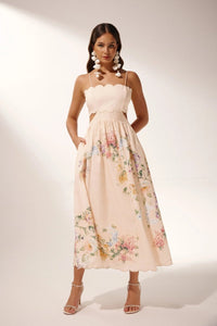Merla - Midikleid mit Cut-Outs und Blumenprint