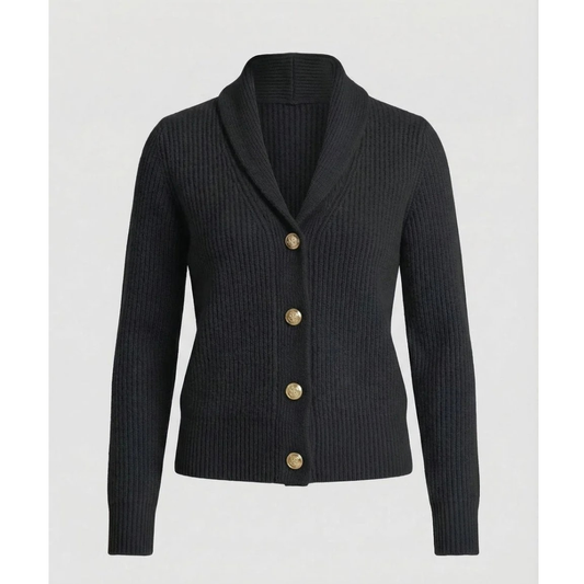 Damen-Strickjacke mit Schalkragen und Zierknöpfen – Cora