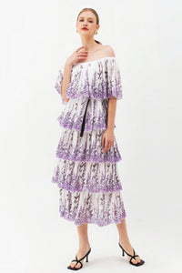 Axelle - Bedrucktes Plissee-Midikleid mit Stufen
