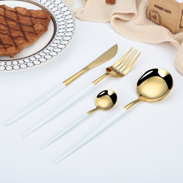 Modernes Besteckset Weiß-Gold – 24-teilig