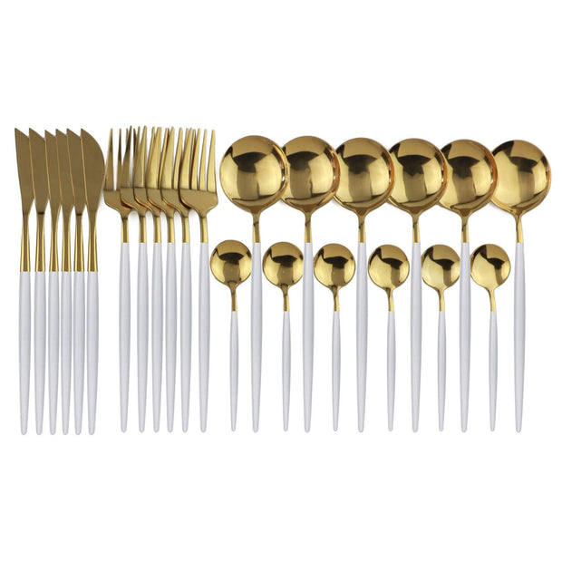 Modernes Besteckset Weiß-Gold – 24-teilig