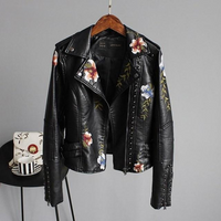 Lederjacke mit Blumenstickerei