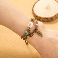 Boho-Armband Aus Leder Mit Keramikperlen Lantana - Elegantes Boho Schmuckarmband Für Den Alltag