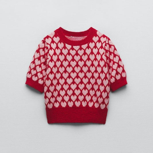 Kurzärmeliger bedruckter Strickpullover für Damen - Yrsa