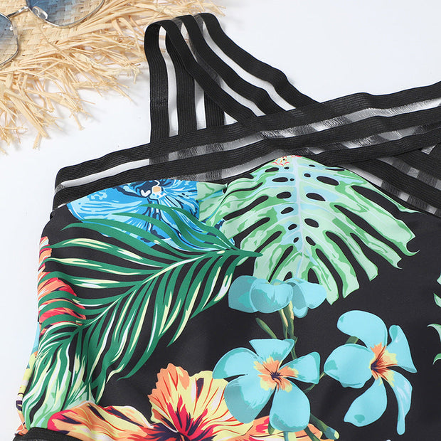 Blume Einteiliger bedruckter Bikini
