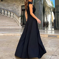 Damen ärmelloses langes Kleid mit Schlitz und V-Ausschnitt mitternachtsblau - Elara