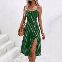 Midikleid mit roten Tupfen-Trägern und Schlitz - Fiorella