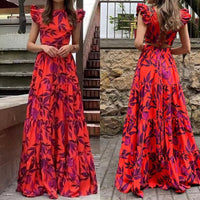 Langes Damenkleid mit Blumendruck und offenem Rücken - Mariluz