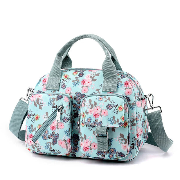 Damen Umhängetasche mit mehreren Fächern und Blumendruck - Elora