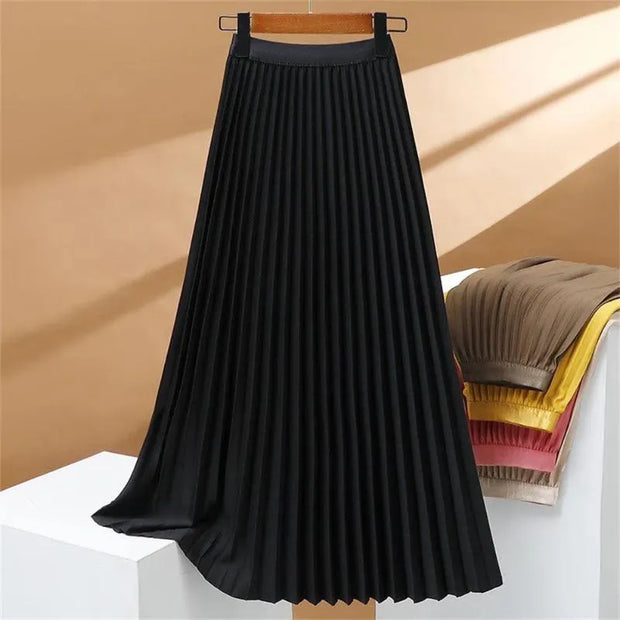 Langer Stretch-Faltenrock mit hoher Taille, elegant und bequem, perfekt für einen raffinierten und femininen Look