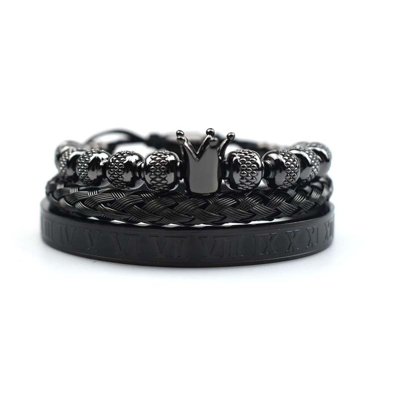 Herrenarmband Imperiale Krone im Römischen Stil Magnus Elegantes Goldfarbenes Schmuckstück Dreiteiliges Set Mit Einer Krone