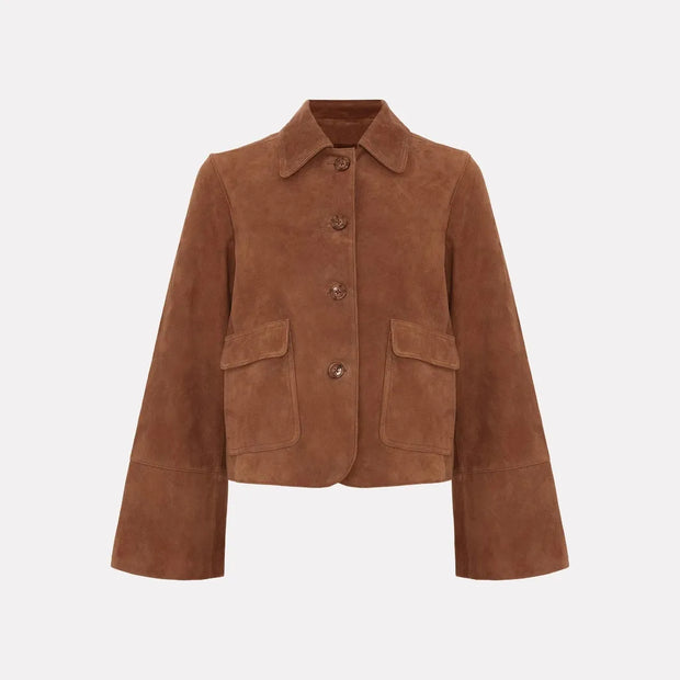 Kurze Wildlederjacke mit Fronttaschen für Damen - Alenor