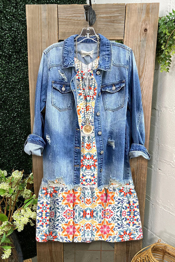 Sapphira – Vintage-Midikleid mit Grafikdruck und Rüschen