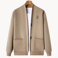 Gerade geschnittene Herrenstrickjacke mit breitem Kragen - Einar