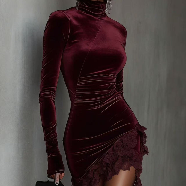 Damenkleid mit Samteffekt und asymmetrischem Detail - Lyorinne