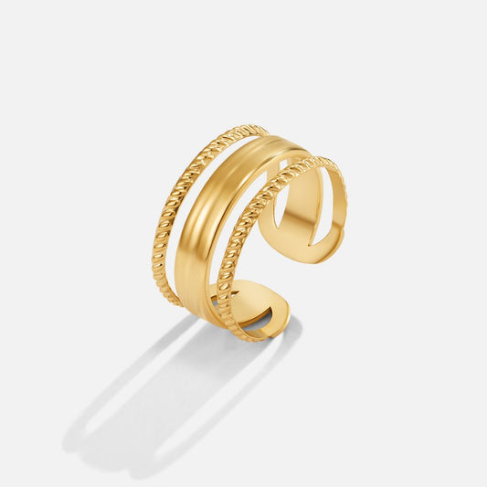 Goldring für Damen Chiara Moderner Vielseitiger Ring mit Drei Streifen Struktur und Texturierten Enden