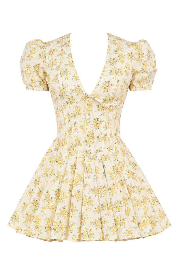 Emily - Korsett-Minikleid mit V-Ausschnitt Blumen-Korsett-Kleid