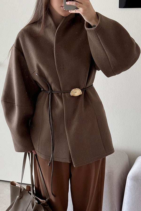 Damen Wollmantel mit dünnem Gürtel - Zanya