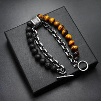 Tigerauge Perlenarmband Steel Streaks Robustes Stahlarmband Mit Wildem Stil Für Urbane Könige