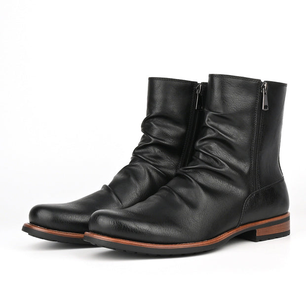 Herren Lederstiefel mit seitlichem Reißverschluss und niedriger Sohle - Halvor