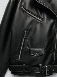 PU-Kunstlederjacke mit Gürtel und Reißverschluss