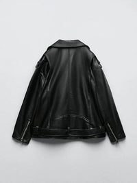 PU-Kunstlederjacke mit Gürtel und Reißverschluss