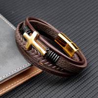 Herrenarmband Aus Geflochtenem Leder Mit Kreuz Aus Edelstahl Sentinel Stilvoll Und Bedeutend