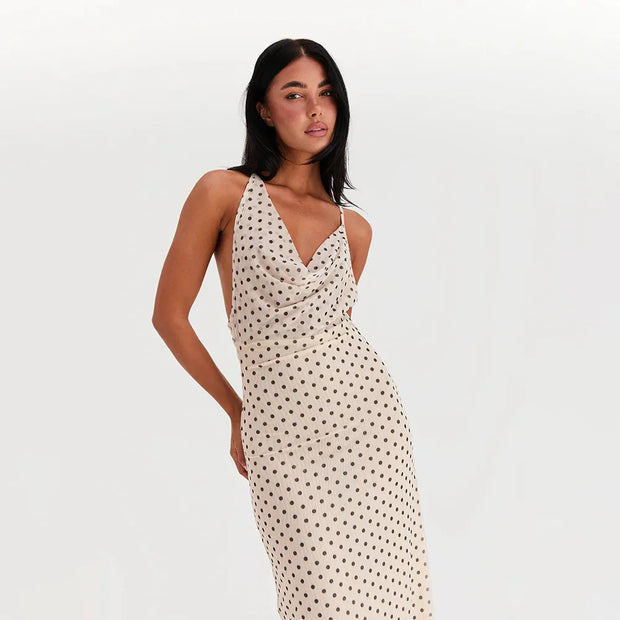 Ivy - Bedrucktes langes Kleid mit Spaghetti-Trägern