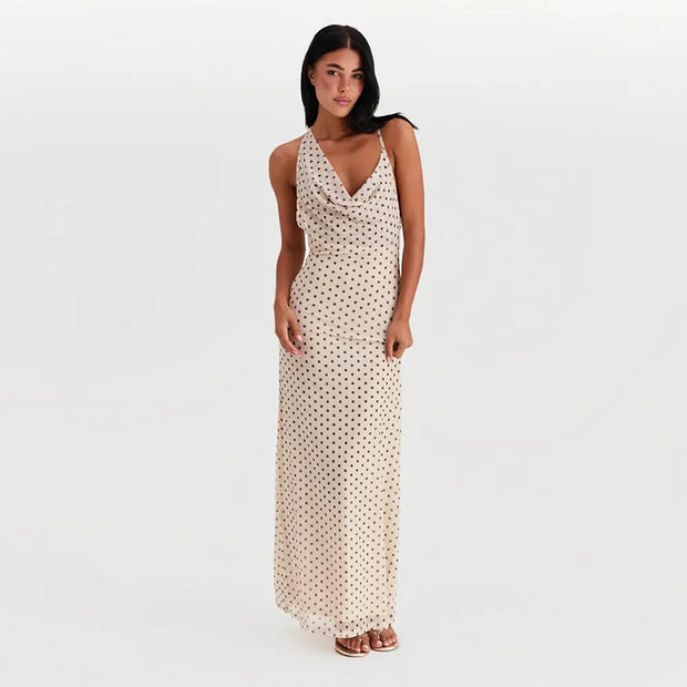 Ivy - Bedrucktes langes Kleid mit Spaghetti-Trägern