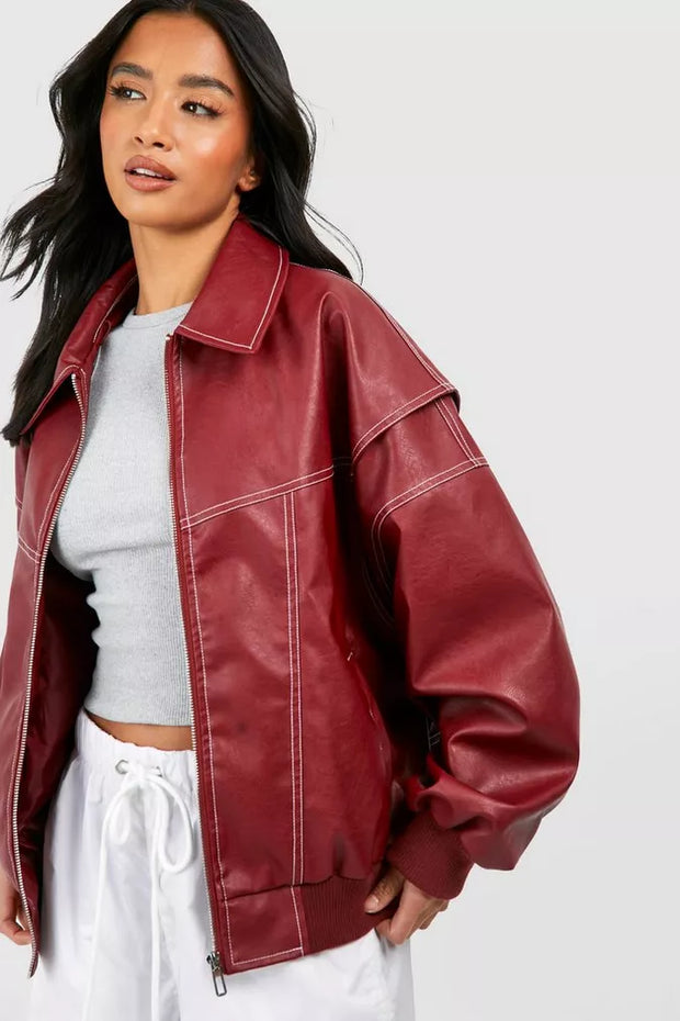Oversize-Lederjacke im urbanen Stil