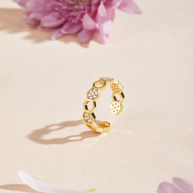 Damenring Mit Kristallen Im Goldton Geometrisches Hexagon Design Eleganter Schmuck Carla