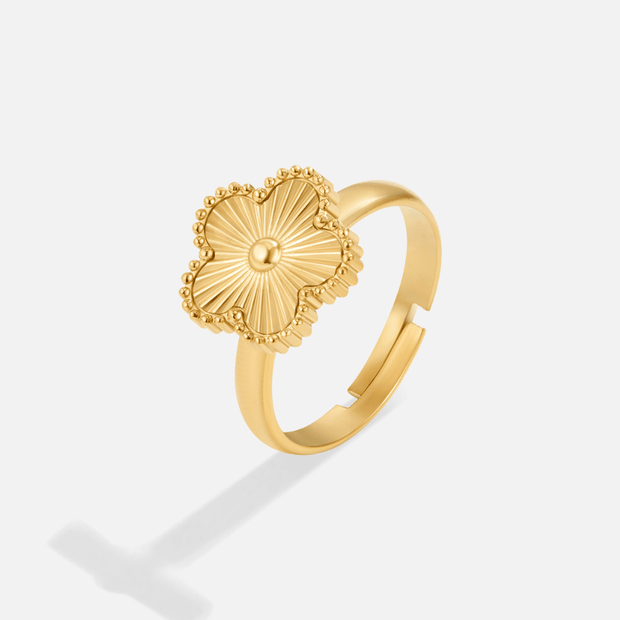 Damengoldring Aus Gold Mit Vierblättrigem Kleeblatt Verstellbarer Ring Ermelinda Schmuckstück