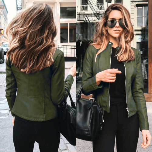 Figurbetonte Lederjacke im lässigen Stil