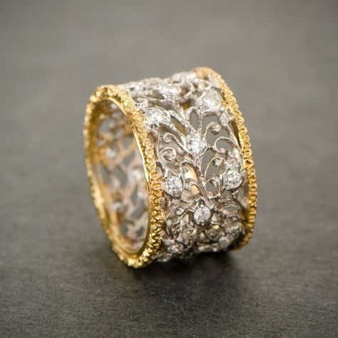Vintage Zirkonia Efeu Ring Filigraner Silberring Mit Goldkanten Und Glitzernden Diamanten