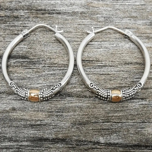 Vintage Silber Hoops mit Gravurmuster